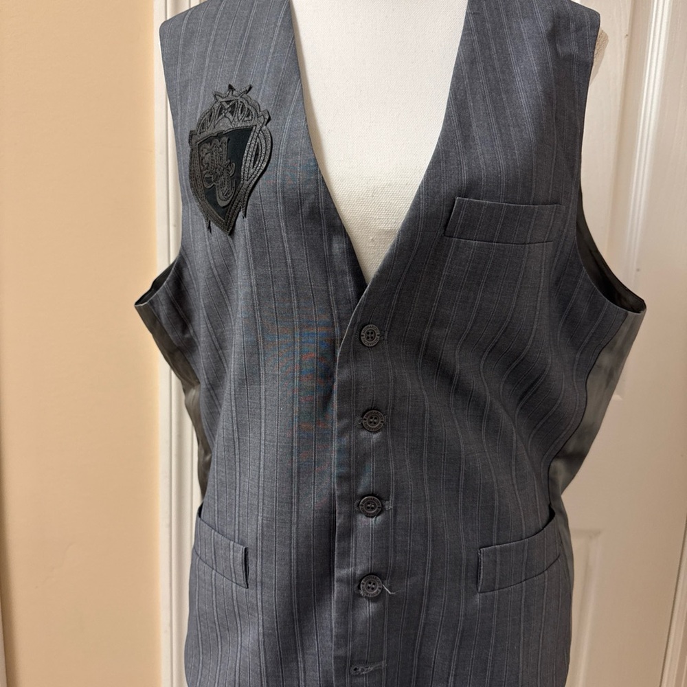 Monarchy Gray Pinstripe Poly Rayon Button Up Vest Men's Large